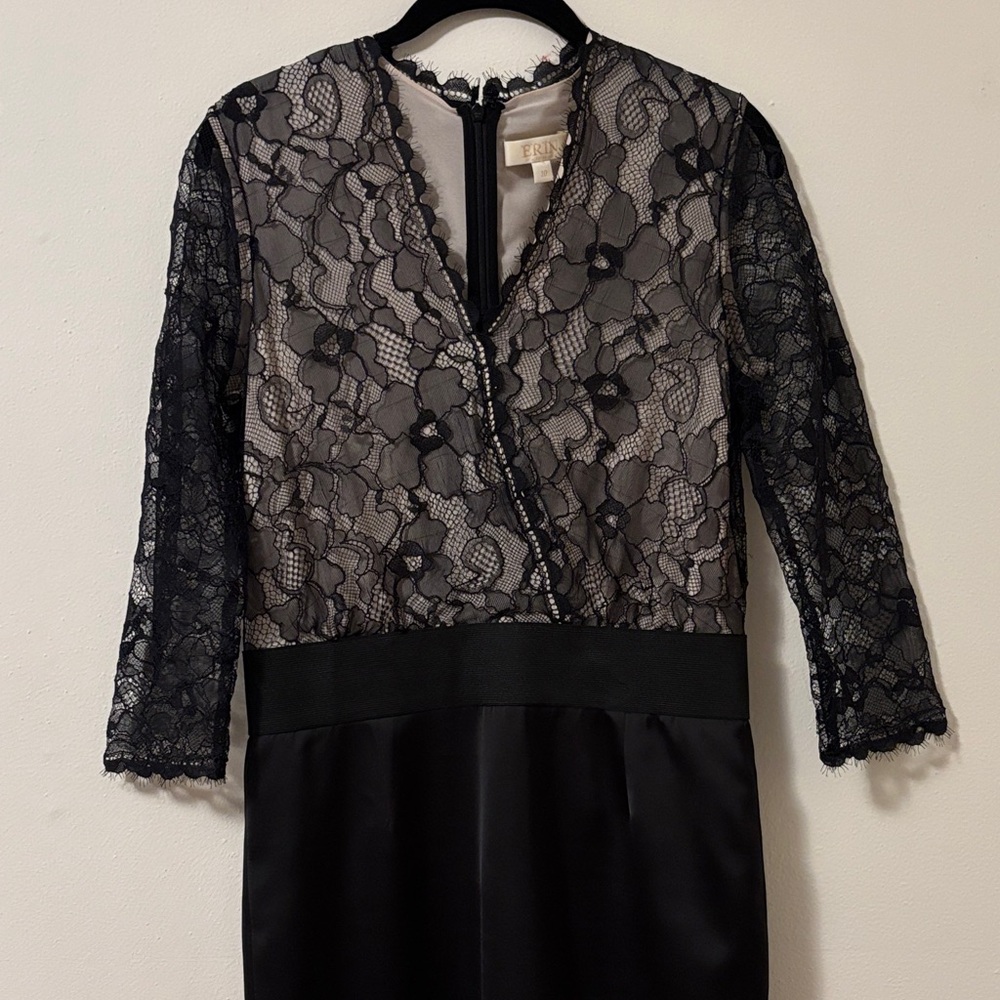 ERIN by Erin Fetherston Black and Gray Lace Midi Dress